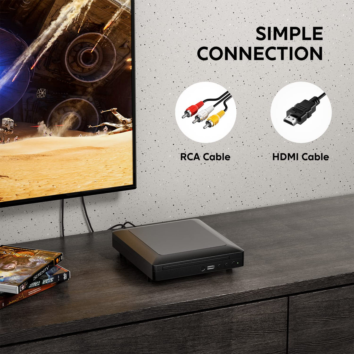 Ceihoit connected to TV in living room showing upscaled DVD picture benefit