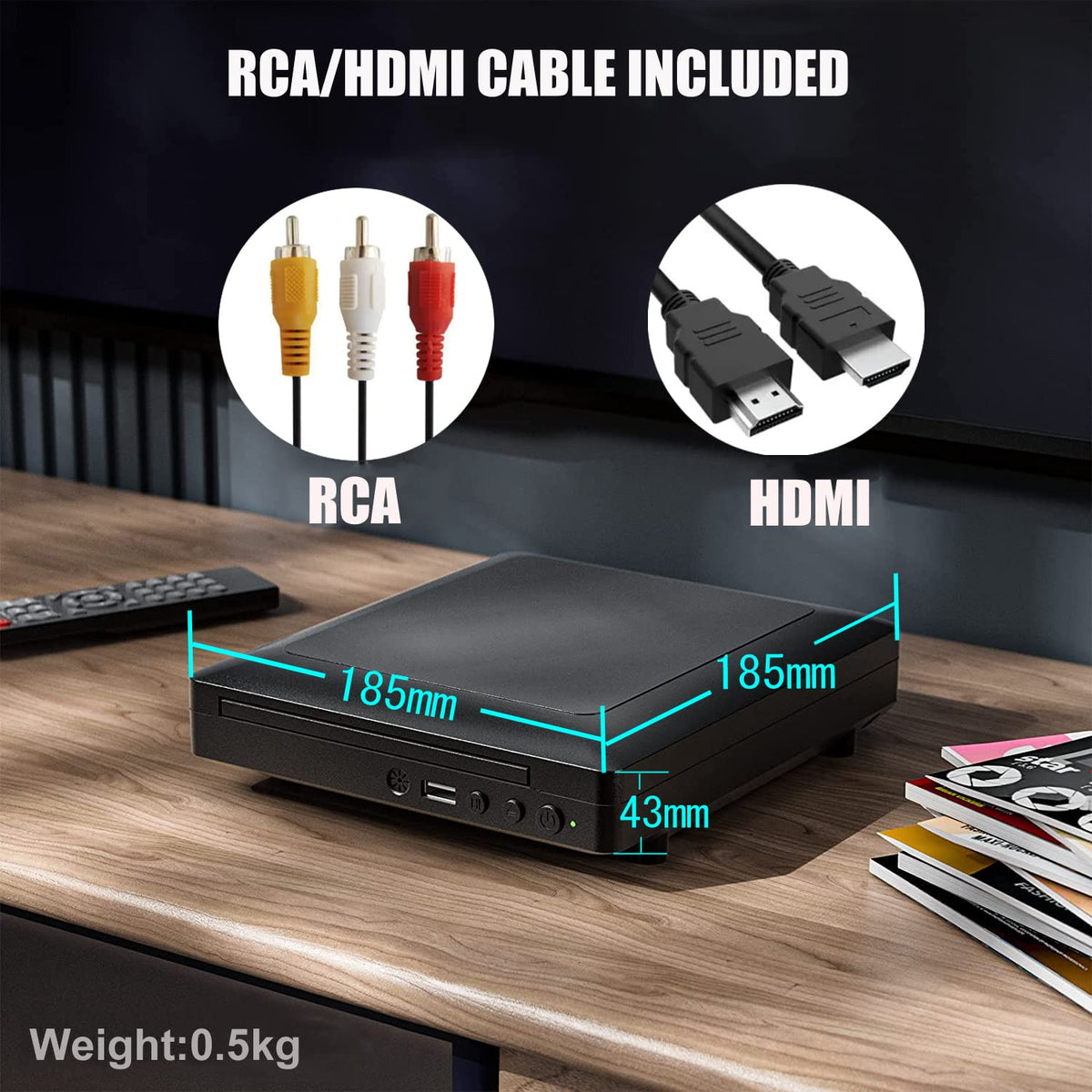 Ceihoit back panel with HDMI and RCA ports, ensures wide TV compatibility