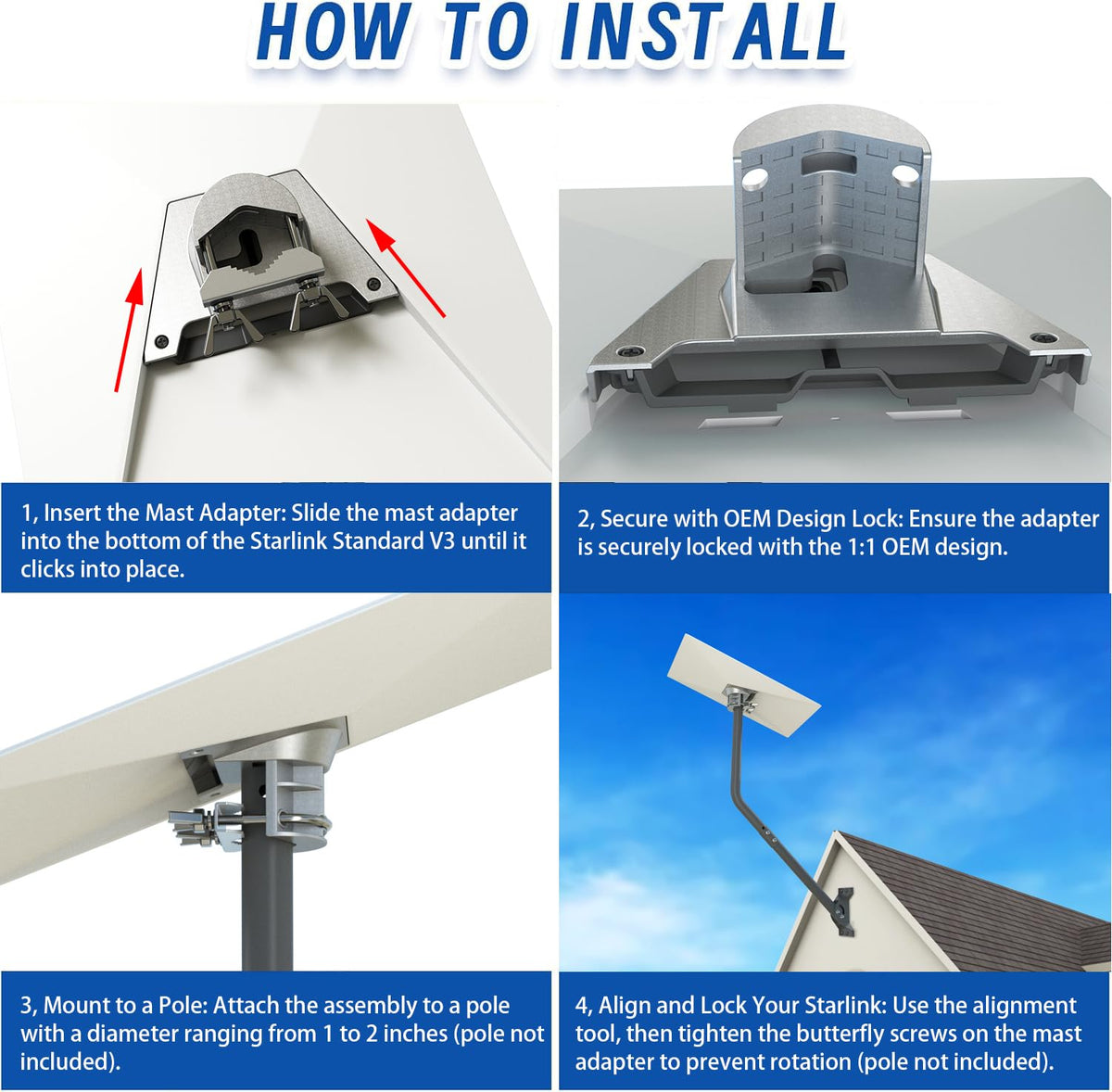 CEKAY Starlink Gen 3 mount installed on pole shows weatherproof exterior.