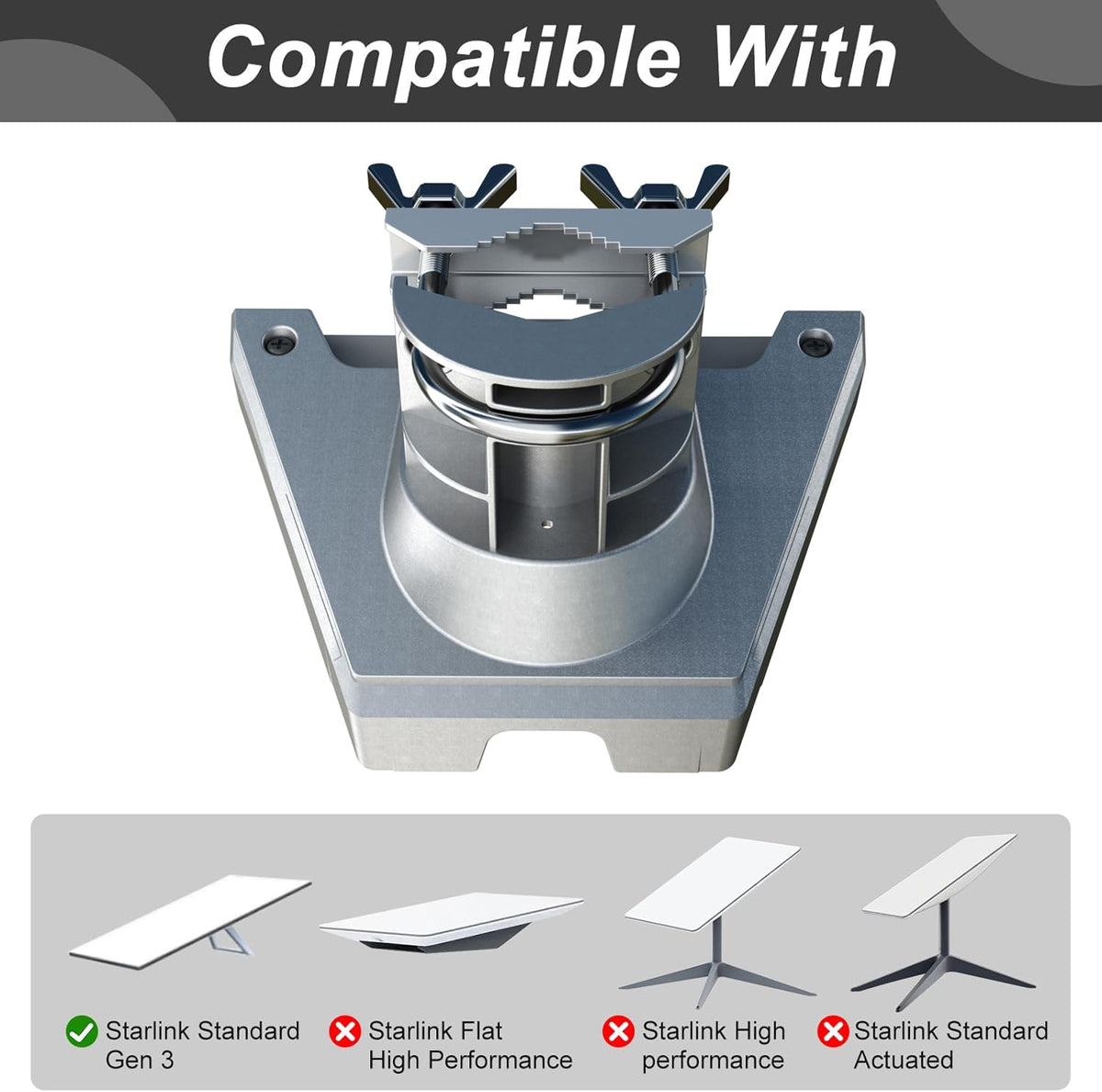 CEKAY pipe adapter tilt and rotation detail for precise dish alignment