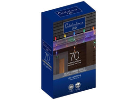 Celebrations LED icicles multi 70ct bulbs decorate outdoor spaces with vibrant, multicolor illumination.