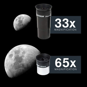 Celestron AstroMaster 130EQ-MD eyepieces offering wide and higher-magnification views