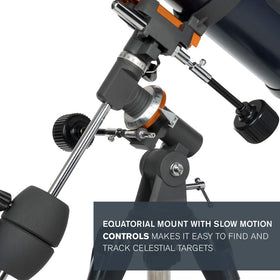 Celestron AstroMaster 130EQ-MD optics close-up highlighting bright 130mm optics