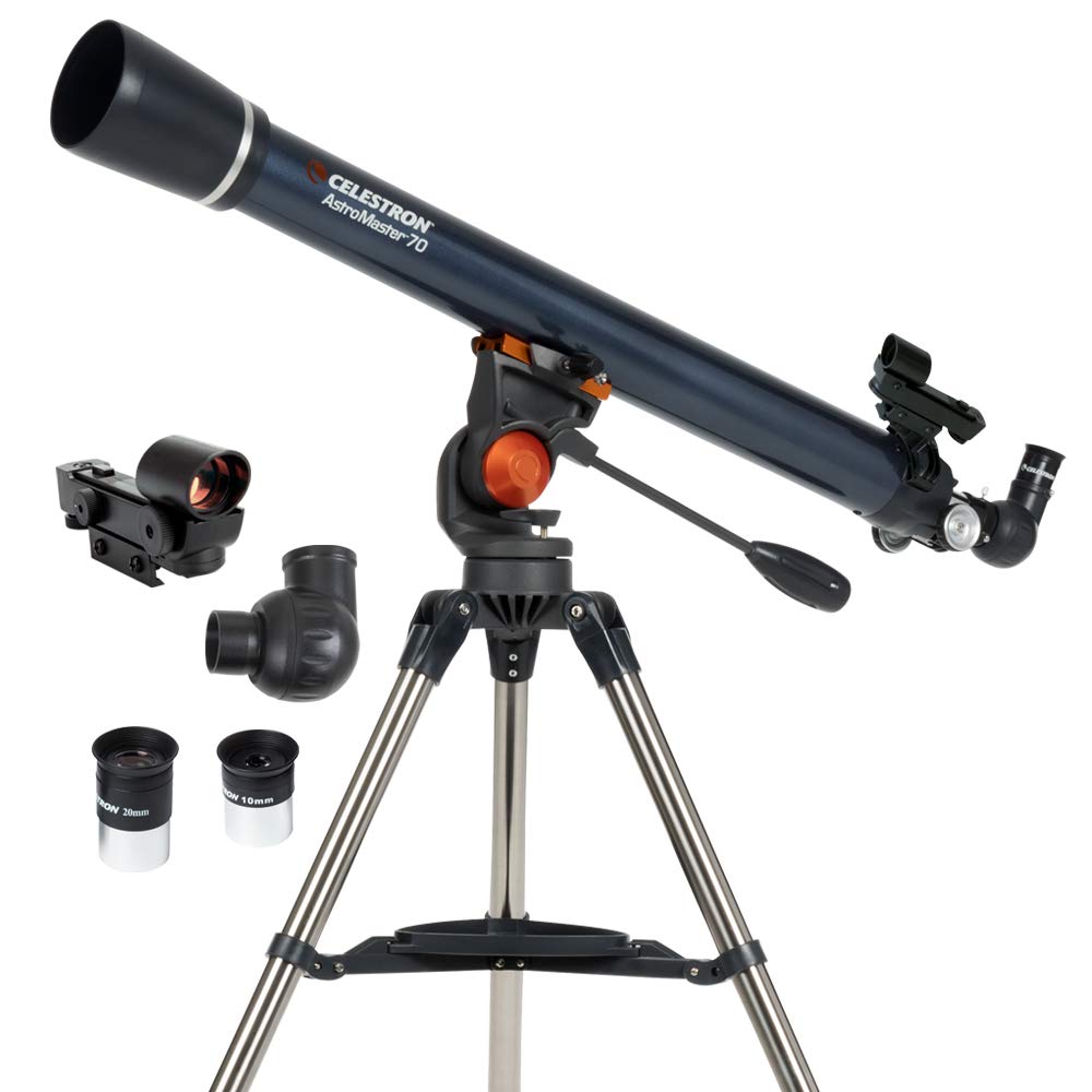 Celestron AstroMaster 70AZ front view for quick, beginner-friendly stargazing.