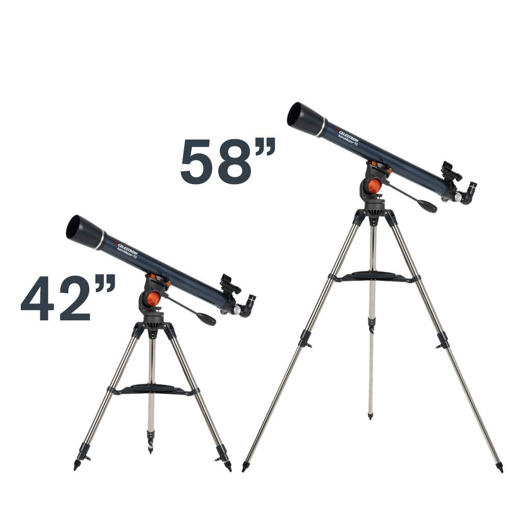 Celestron AstroMaster 70AZ fully coated optics deliver bright, sharp imagery.