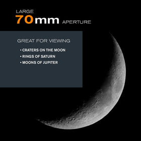 Celestron AstroMaster 70AZ on adjustable tripod for comfortable day and night viewing.