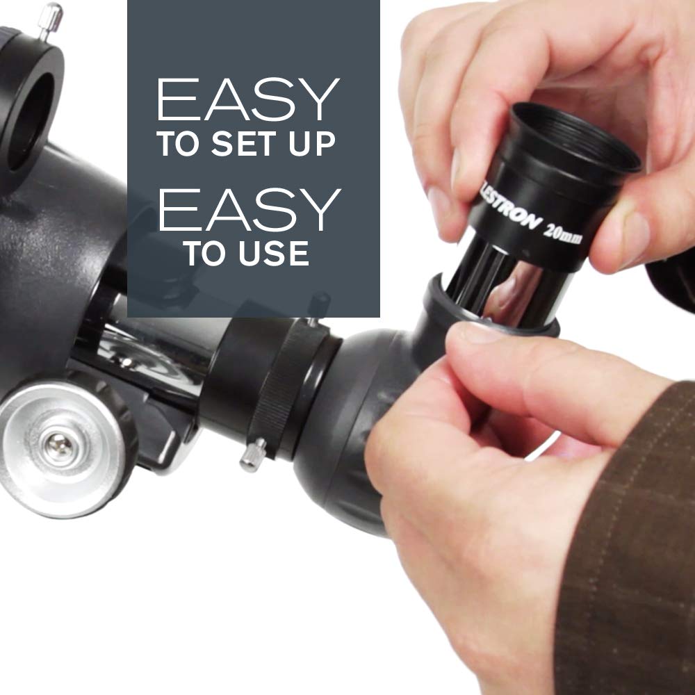 Celestron AstroMaster 90AZ optics close-up for crisp detail