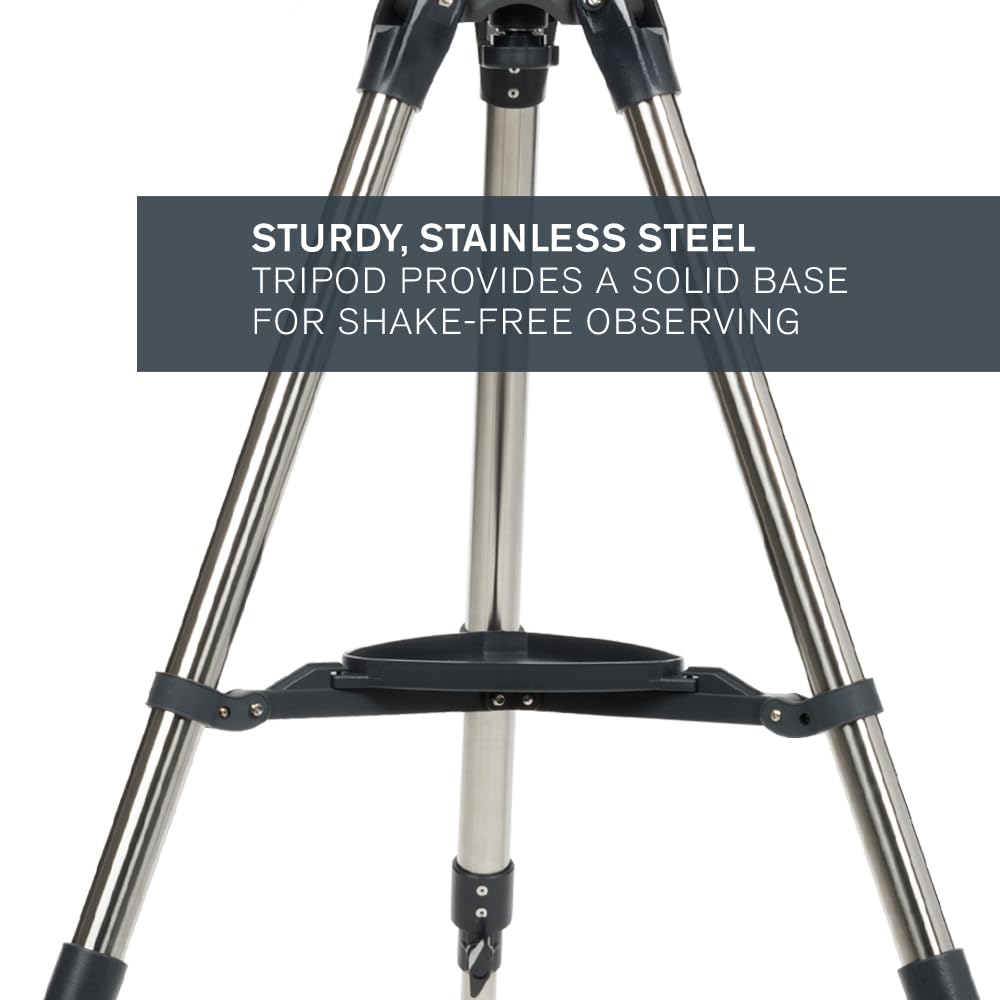 Celestron AstroMaster 90EQ 90mm refractor offers bright, detailed views.