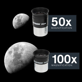 Celestron AstroMaster 90EQ includes 20mm and 10mm eyepieces for versatile magnification.