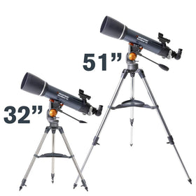 Celestron AstroMaster 102AZ adjustable tripod for comfortable viewing height.