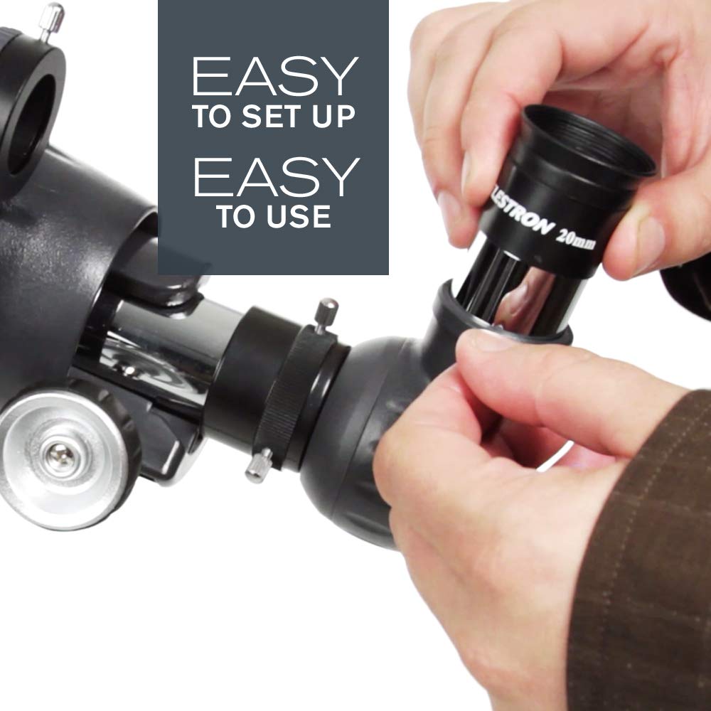Celestron AstroMaster 102AZ alt-az mount enables smooth sky tracking.