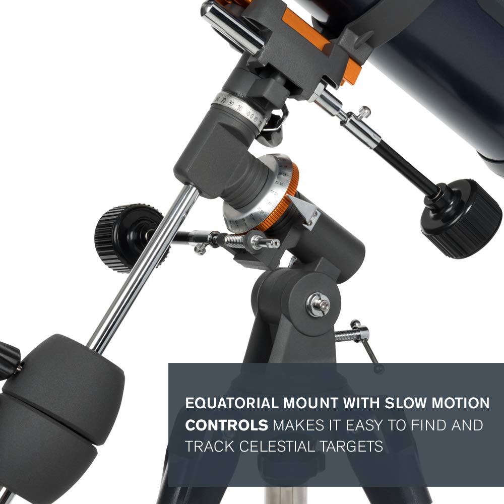 Celestron AstroMaster 114EQ equatorial mount enables smooth target tracking