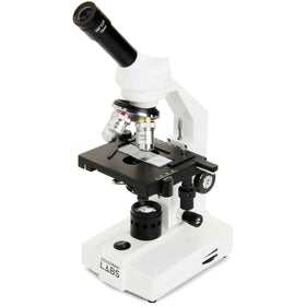 Celestron CM2000CF microscope front view shows sturdy all metal construction for classroom use