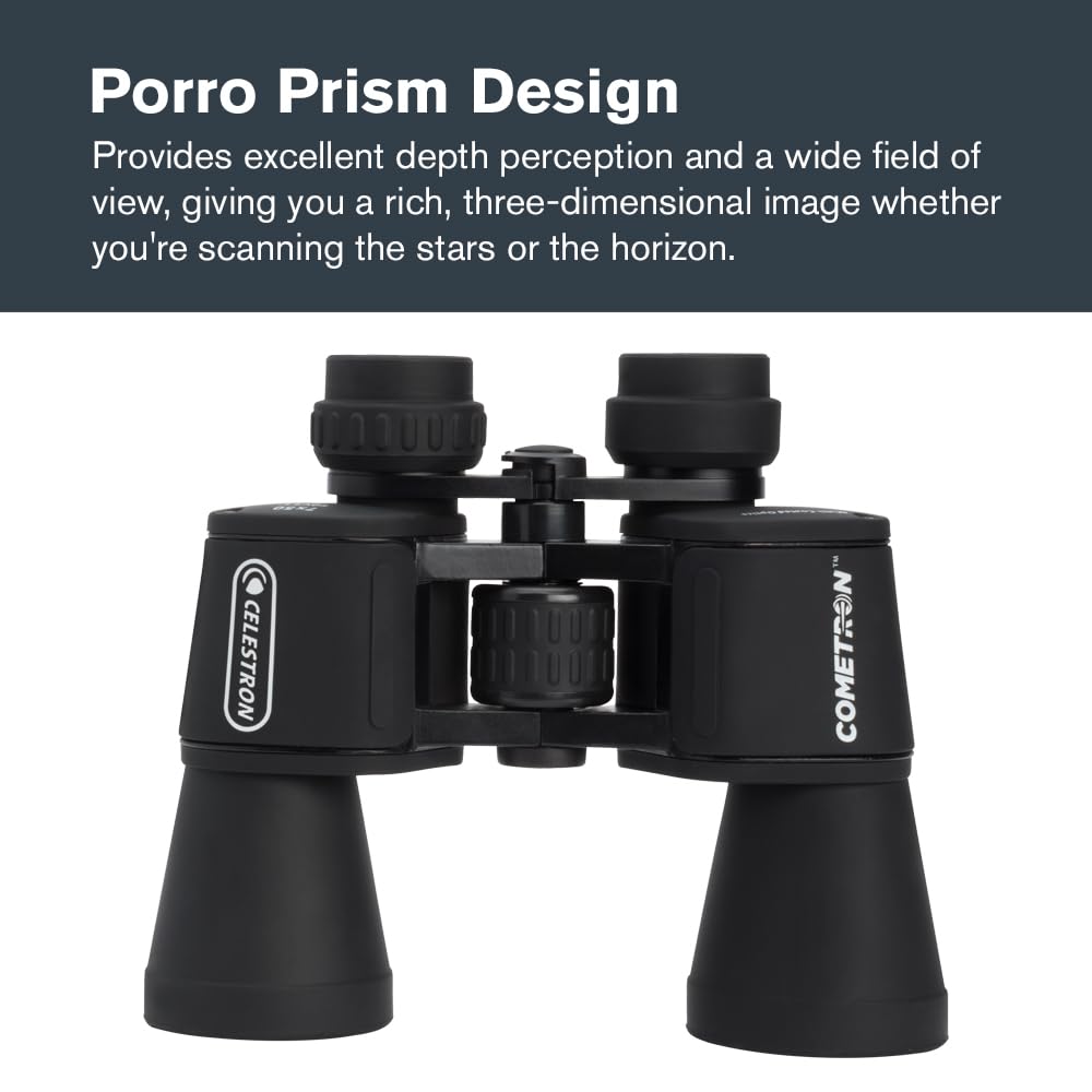 Celestron Cometron fold-down eyecups and focus wheel for comfortable, accurate adjustments