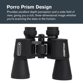 Celestron Cometron fold-down eyecups and focus wheel for comfortable, accurate adjustments
