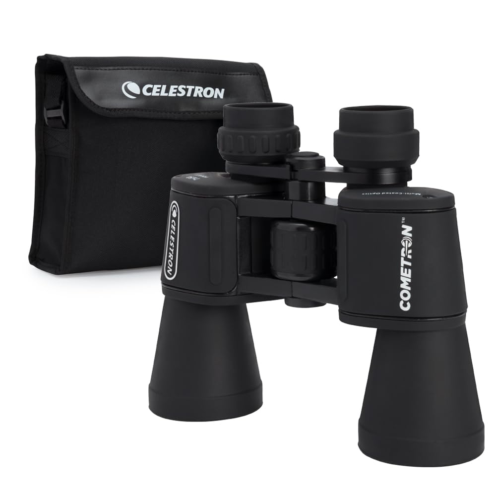 Celestron Cometron front view showing compact binocular body and ergonomic grip benefiting easy handling