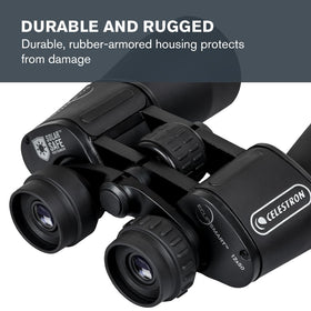 Rugged rubber-armored body resists bumps in outdoor use.