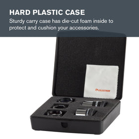 Celestron foam-lined case open protecting eyepieces and filters during travel