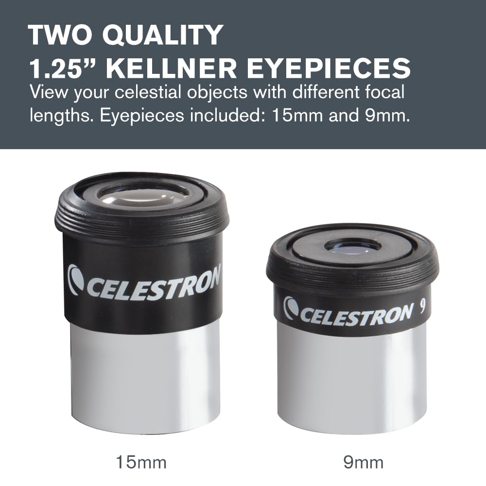 Celestron Kellner eyepieces close-up with coated optics for clearer views