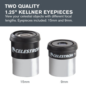 Celestron Kellner eyepieces close-up with coated optics for clearer views