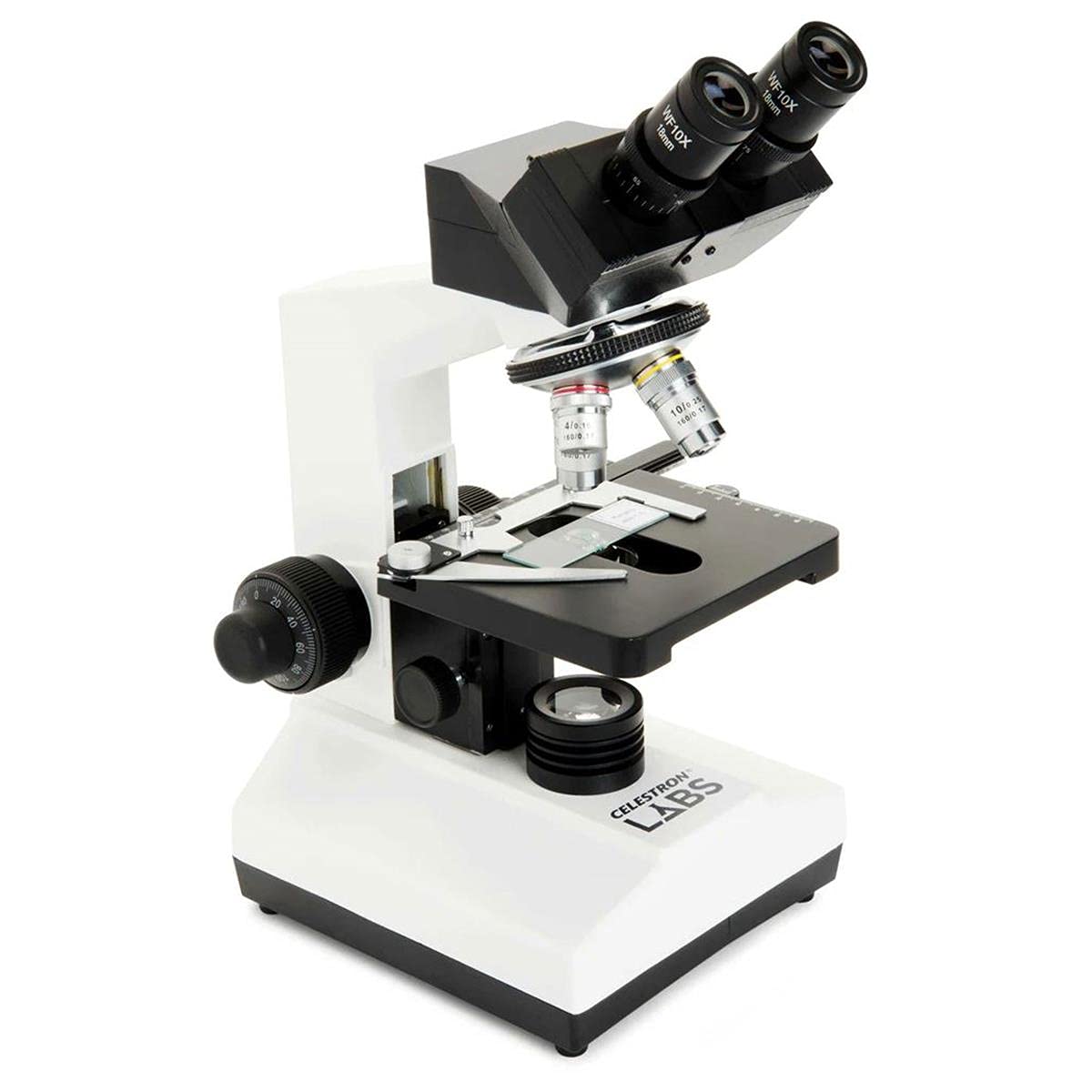 Fully mechanical stage with coaxial focus supports accurate slide centering