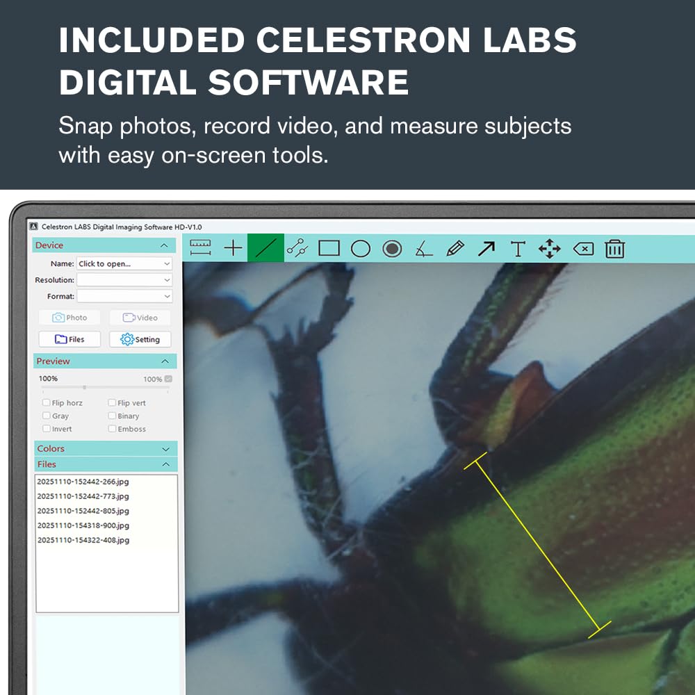 Celestron Labs Digital 2MP microscope connects via USB-C for capture