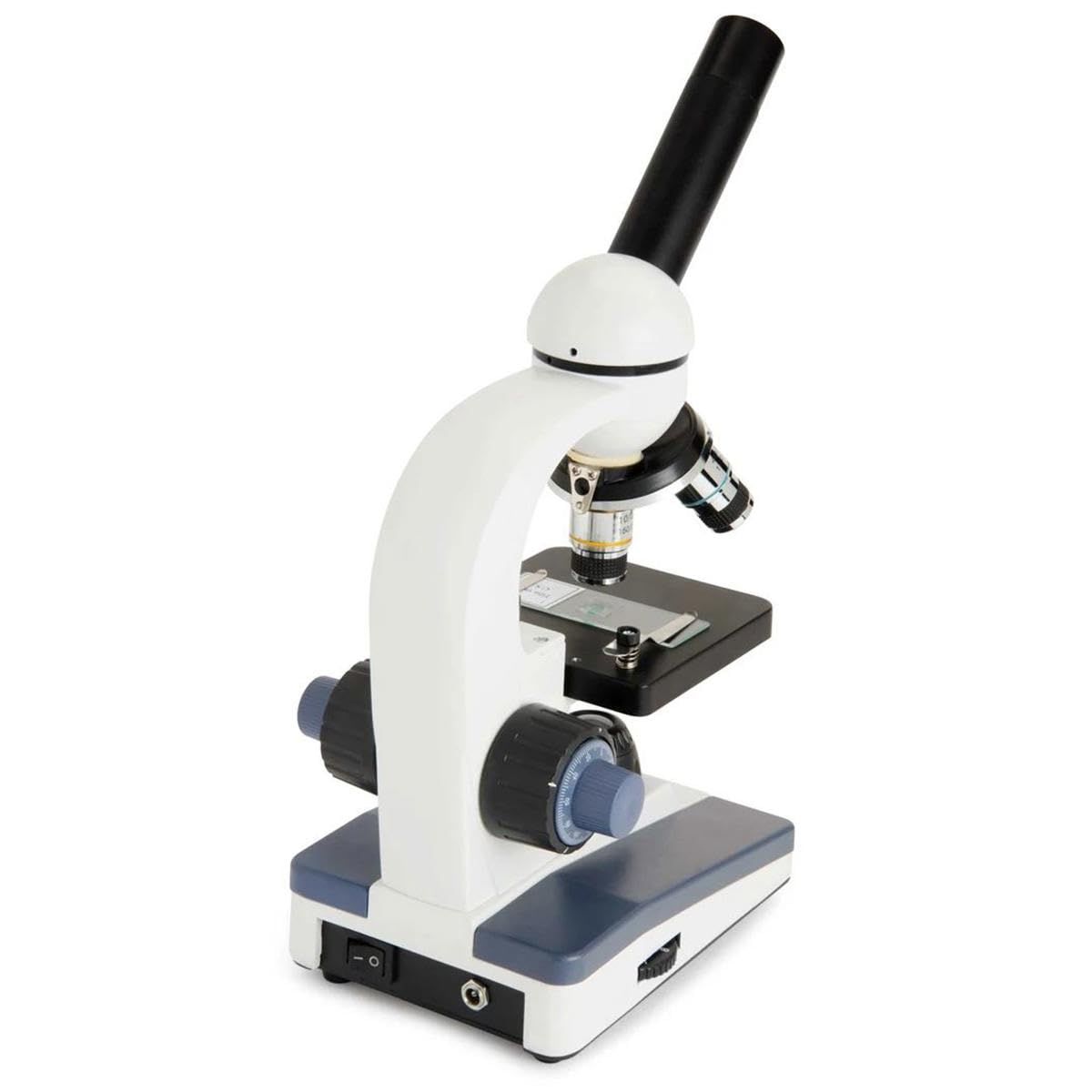 Celestron Labs 4x objective for broad specimen exploration and initial scanning.