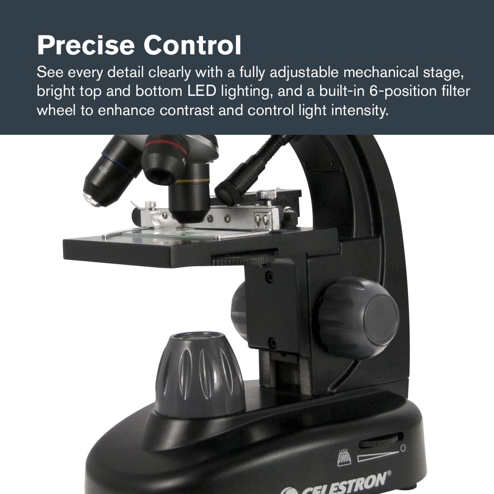 Celestron LCD Digital Microscope II dual LED illuminators ensure bright, even lighting