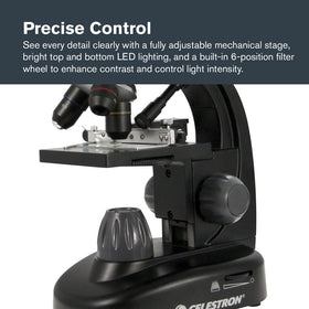 Celestron LCD Digital Microscope II dual LED illuminators ensure bright, even lighting