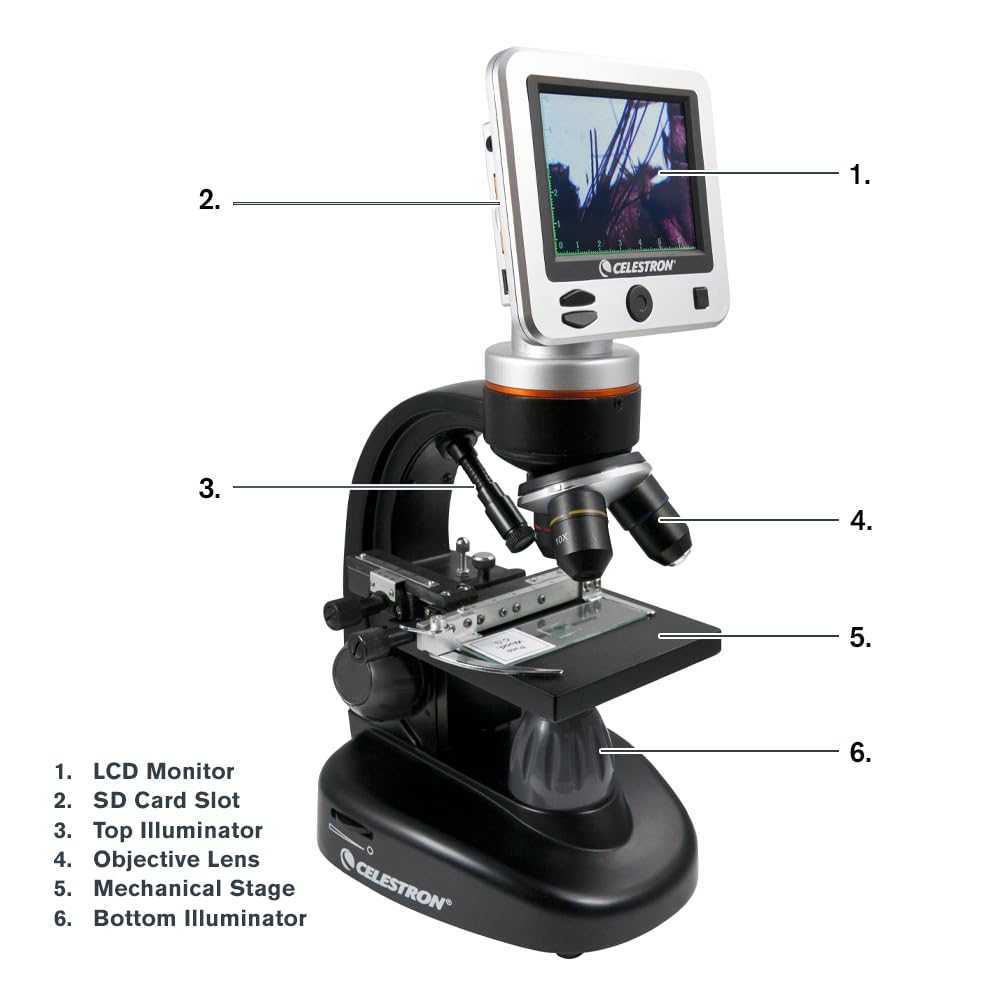 Celestron LCD Digital Microscope II includes prepared slides and rugged carrying case