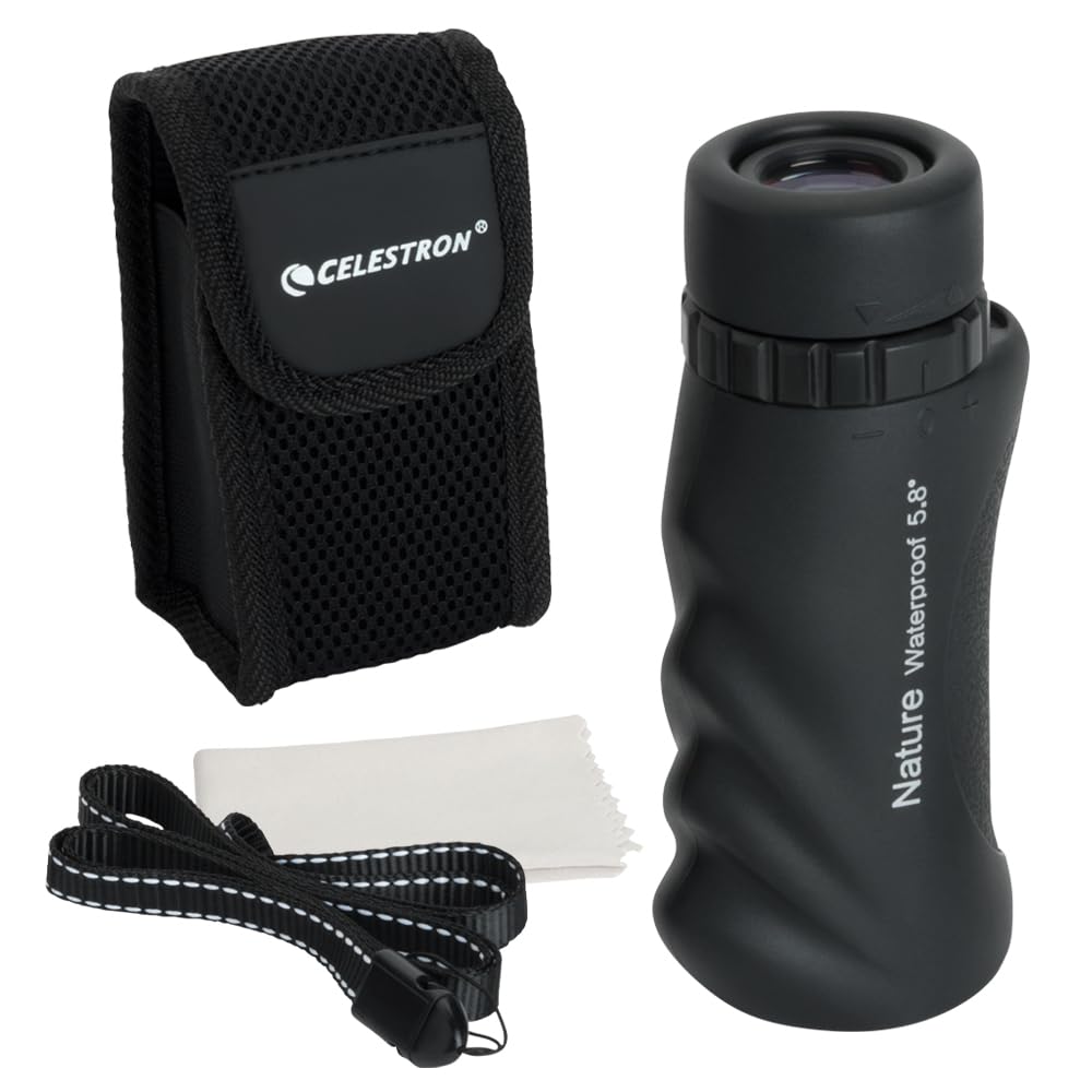 Celestron monocular front view showing compact design and easy handling benefit
