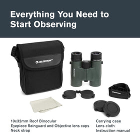 Celestron Nature DX 10x32 phase-coated BaK-4 prisms enhance color and clarity.