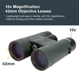 Celestron Nature DX 10x42 binoculars lenses deliver bright, detailed views in varied light.