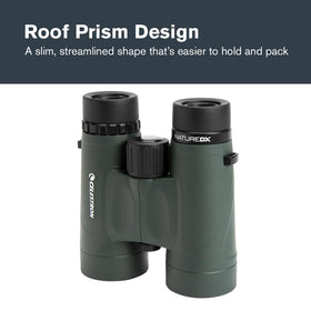 Celestron Nature DX 10x42 binoculars tripod-adaptable socket for steady viewing.