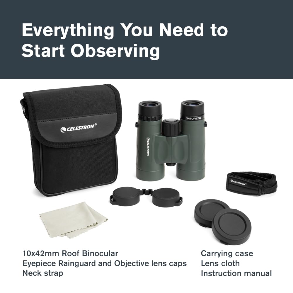Celestron Nature DX 10x42 twist-up eyecups for glasses wearers.