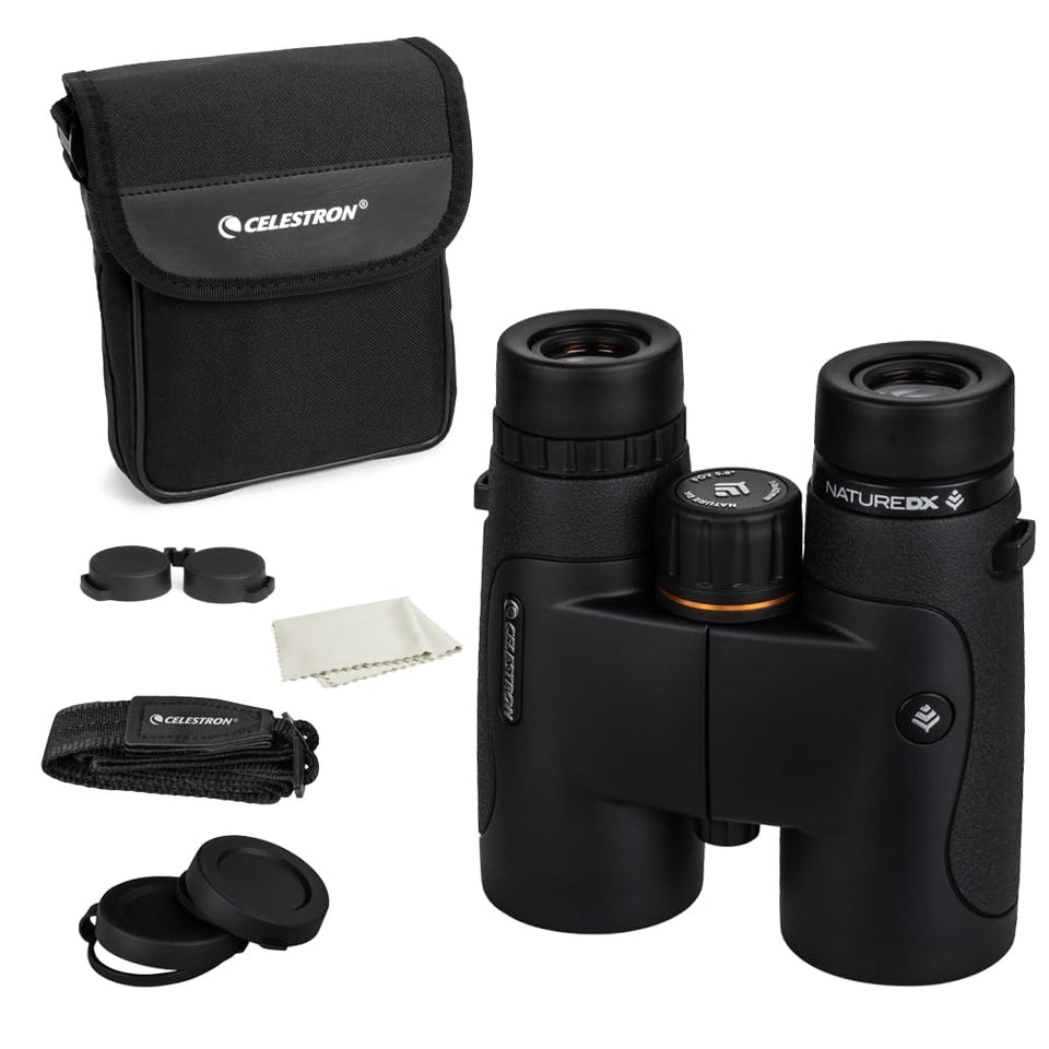 Celestron Nature DX 10x42 binoculars body with rubber armor, ideal for rugged outdoor use.