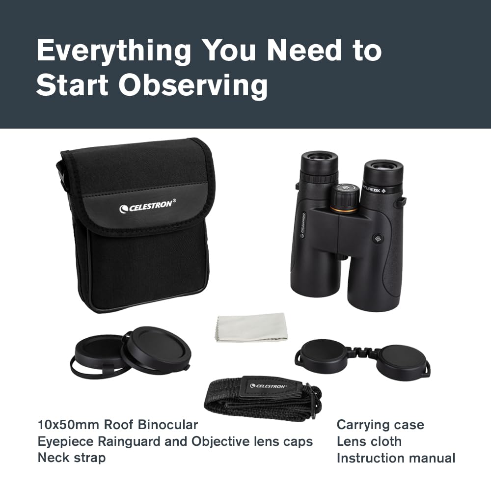 Celestron Nature DX 10x50 twist-up eyecups for glasses wearers.