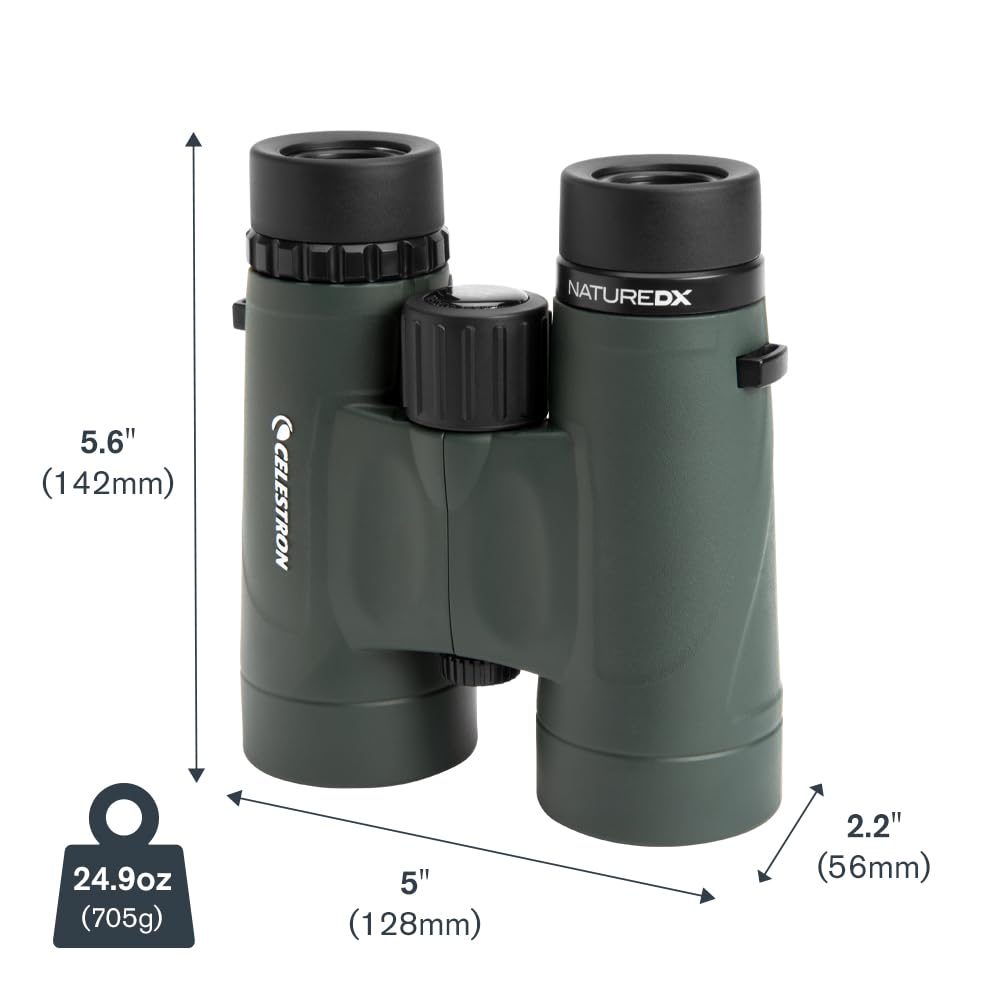 Celestron Nature DX 8x42 binoculars include case, strap, rainguard and caps