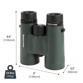 Celestron Nature DX 8x42 binoculars include case, strap, rainguard and caps