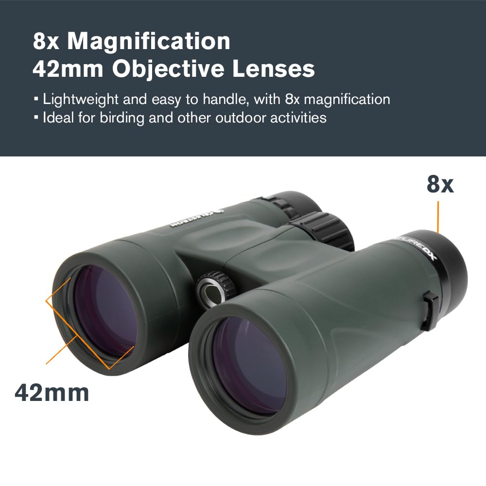 Celestron Nature DX 8x42 binoculars wide field of view helps track birds smoothly