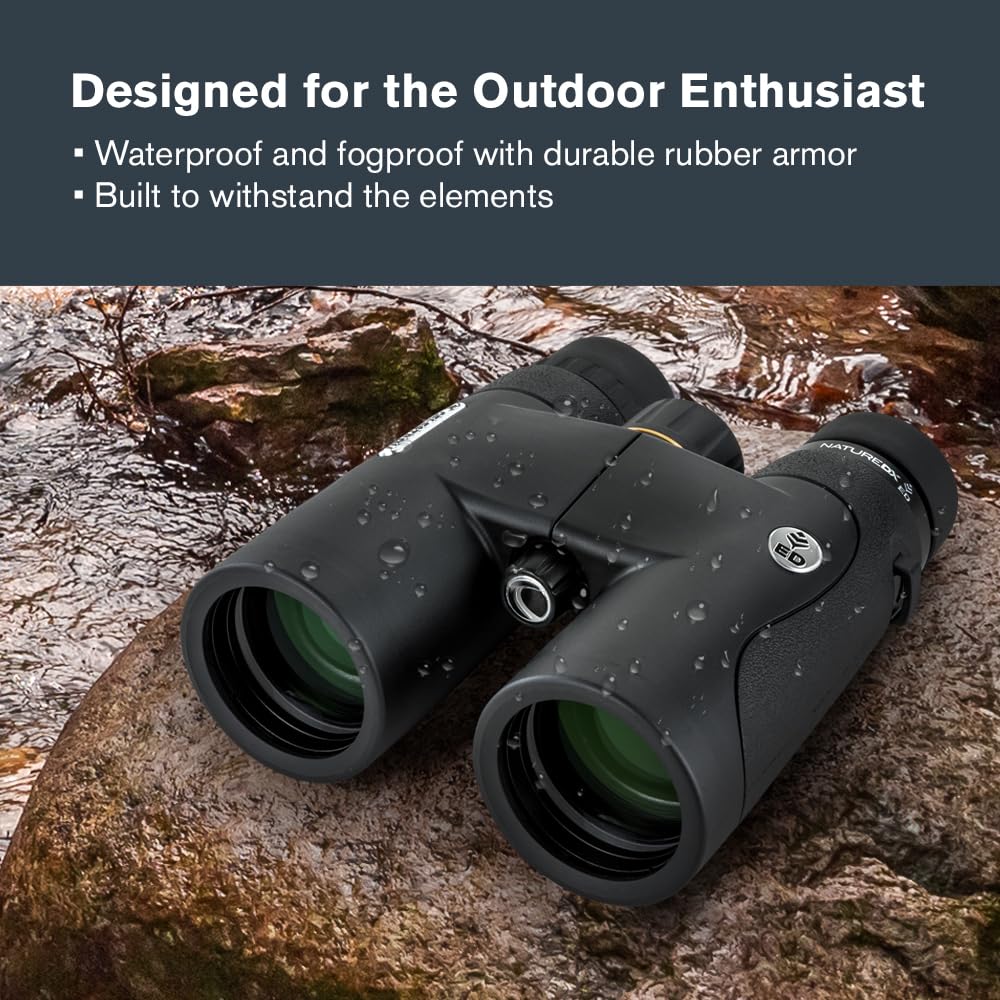 Celestron Nature DX 10x42 close focus 6.5 ft for nearby subjects.