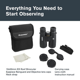 Celestron Nature DX ED 10x50 included carrying case for travel protection.