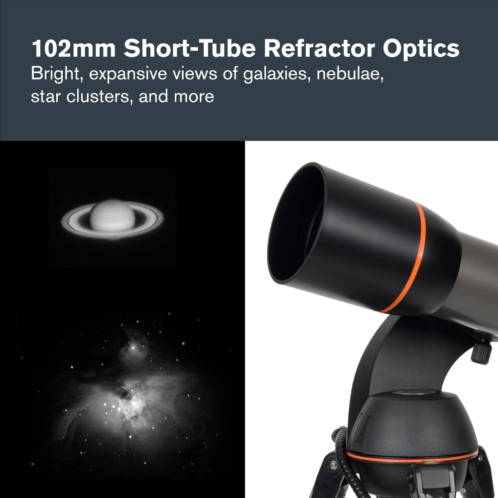 Celestron NexStar 102SLT finder starpointer aids quick object locating with red LED.