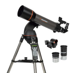 Celestron NexStar 102SLT front view shows compact, portable design for quick stargazing.