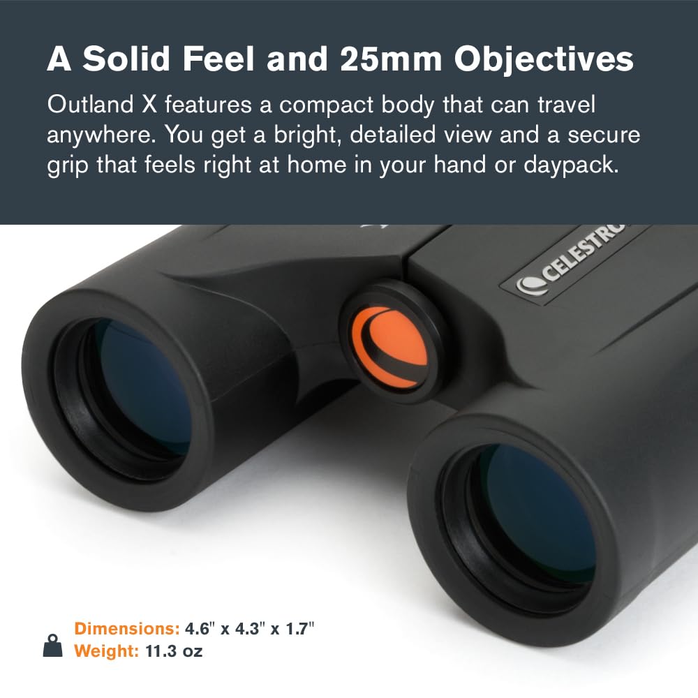 Celestron Outland X 10x25 binoculars on a hiking trail scene