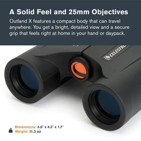 Celestron Outland X 10x25 binoculars on a hiking trail scene