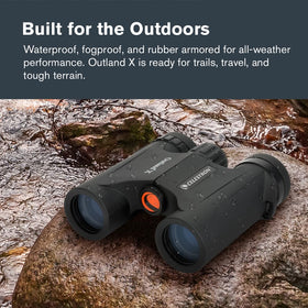 Celestron Outland X 10x25 binoculars include strap and case for travel