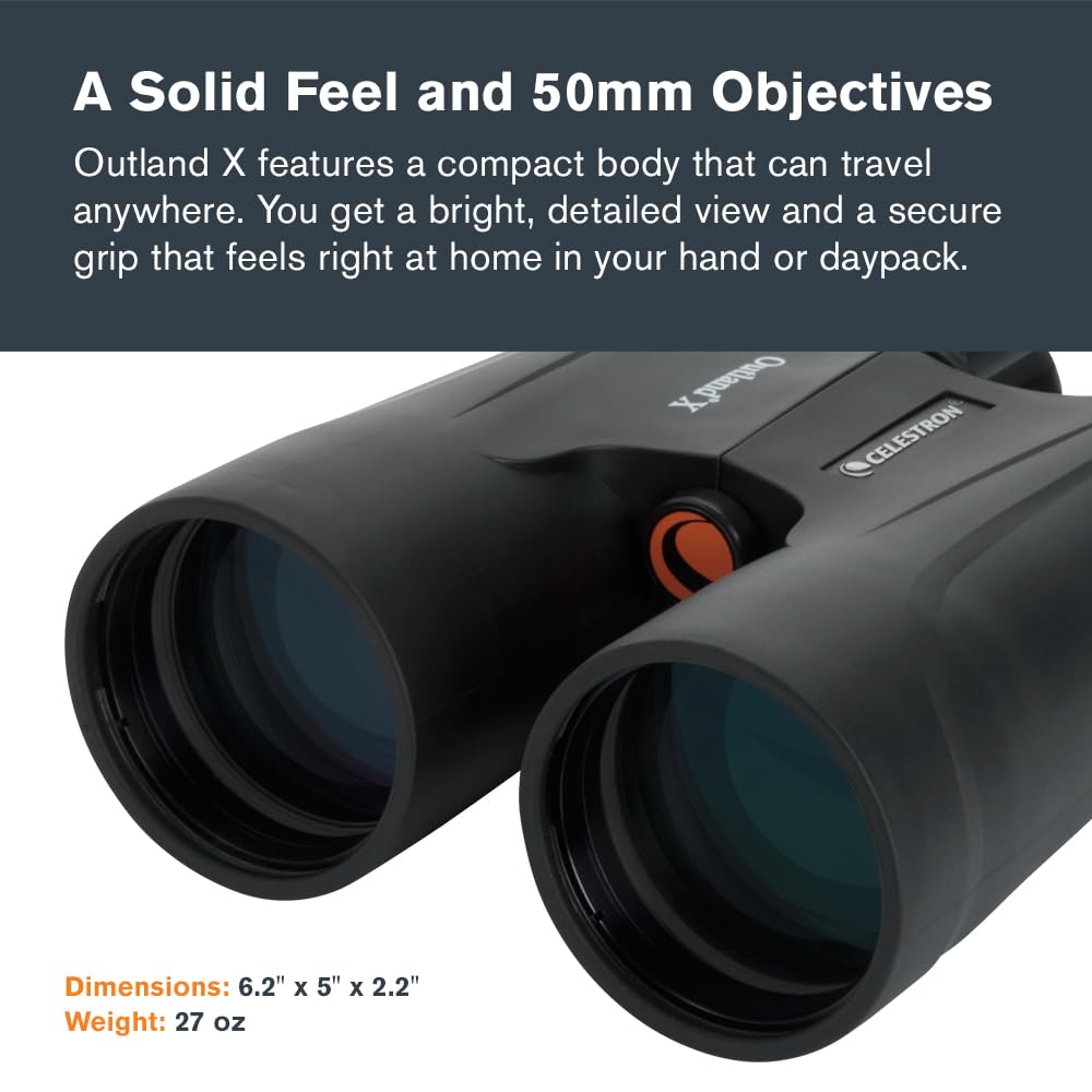 Celestron Outland X 10x50 binoculars in case for secure travel