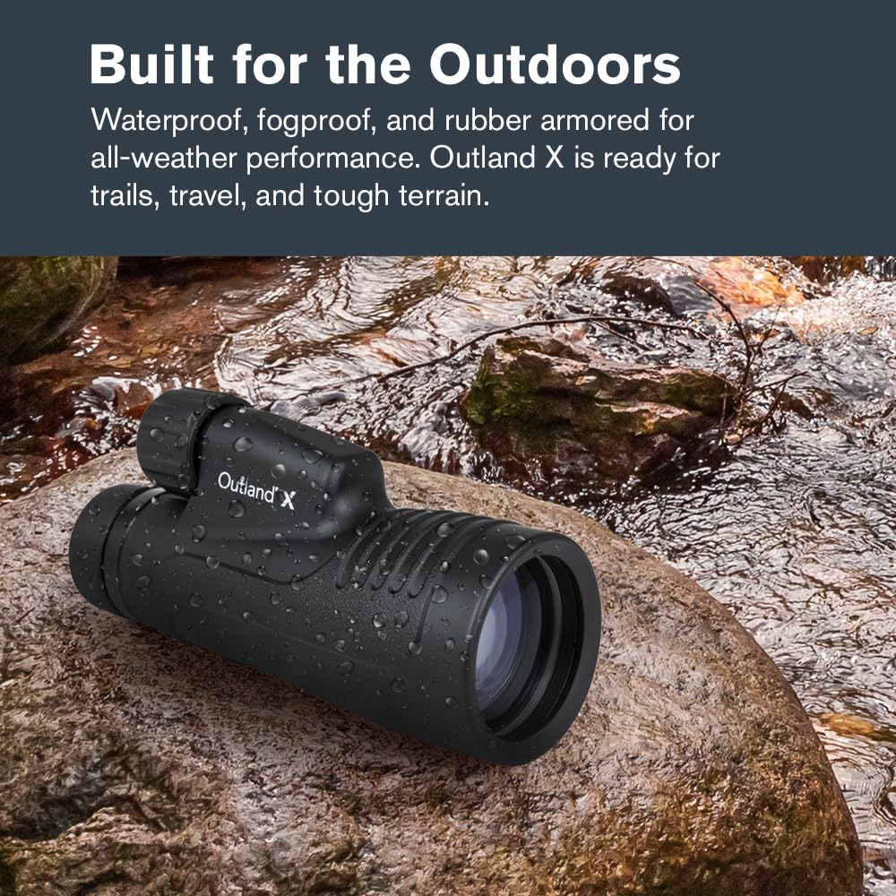 Celestron Outland X 10x50 monocular rubber-armored body for secure field grip.