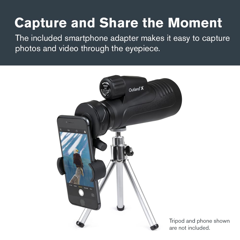 Celestron Outland X 10x50 monocular twist-up eyecup for eyeglass-friendly viewing.